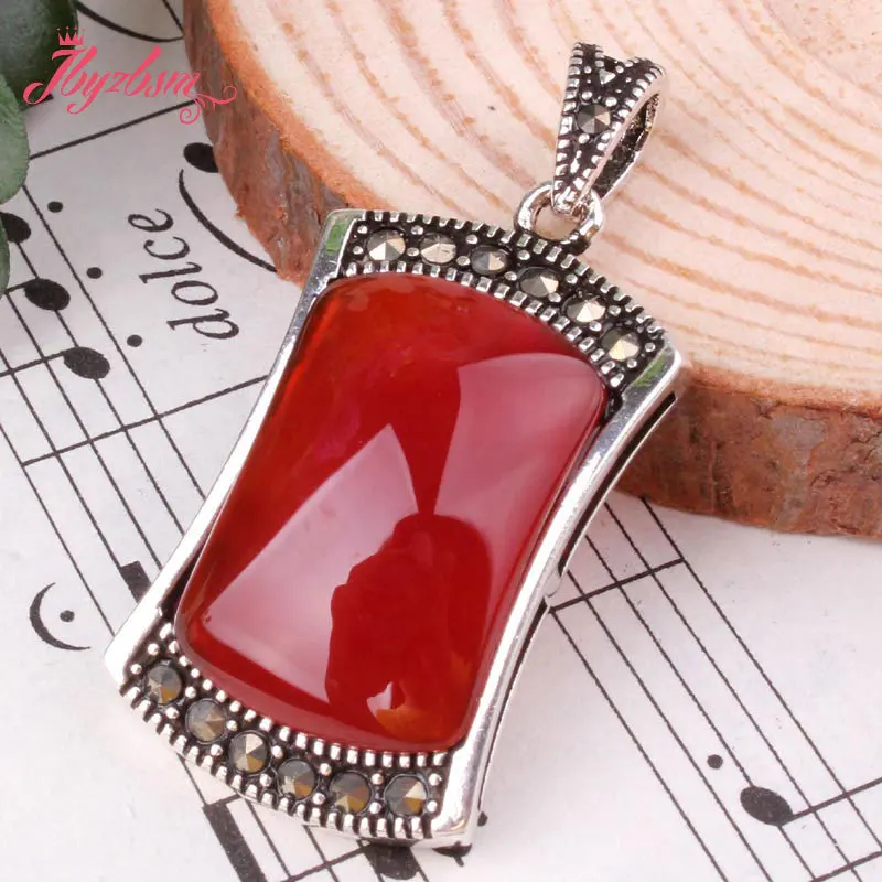 

12x20mm Red Green Rectangle Agates Shell Stone Marcasite Tibetan Silvers for Women Men Fashion Necklace Pendant Charms 1 Pcs