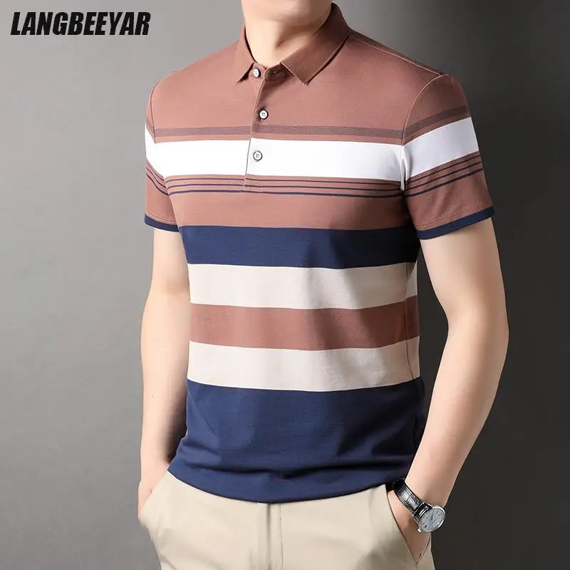 Top Grade Yarn-dyed Process Cotton Casual Luxury Polo Shirt For Men Summer Stripped Short Sleeve Fashions Tops Men Clothing