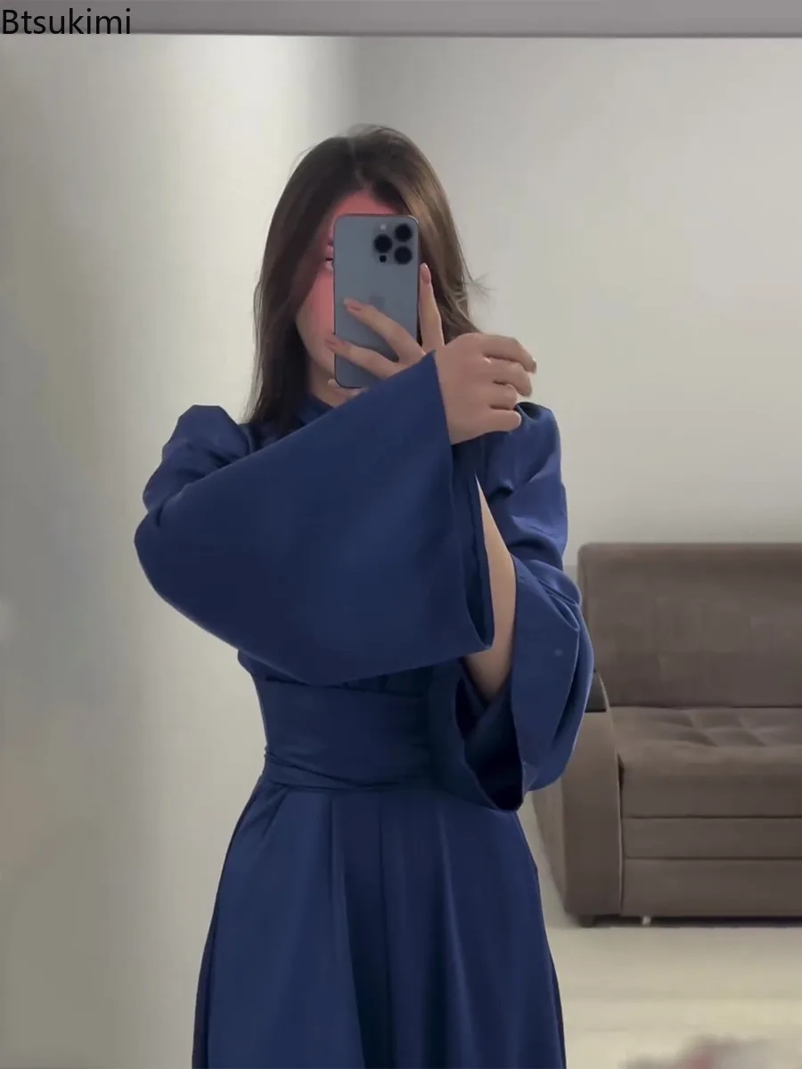 2025年春新作 レディース サテン ロングドレス ファッション エレガント ハイネック 長袖 レースアップ ドレス セクシー スリム パーティー イブニングドレス