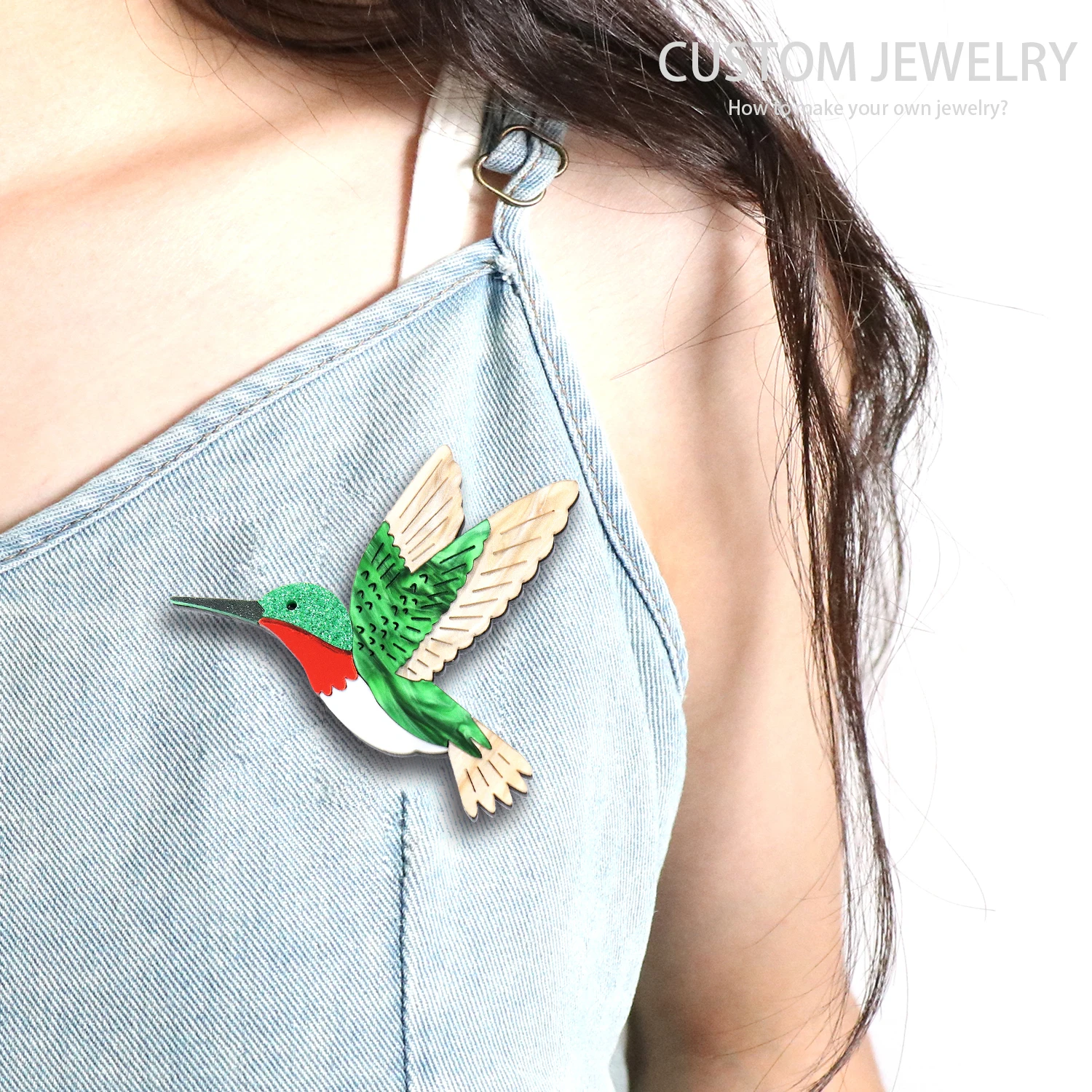 Women Jewelry Handmade Colorful Hummingbird Bird Brooch Fox Lizard Acrylic Laser Cut