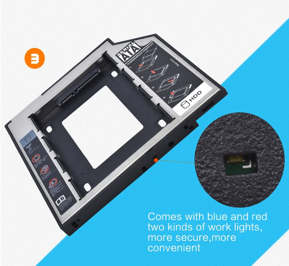 쿨서클 플라스틱 알루미늄 범용 9.5/12.7mm SATA 3.0 2세대 HDD 캐디 2.5인치 SSD CD DVD HDD 케이스 인클로저 CD-ROM ODD Optibay