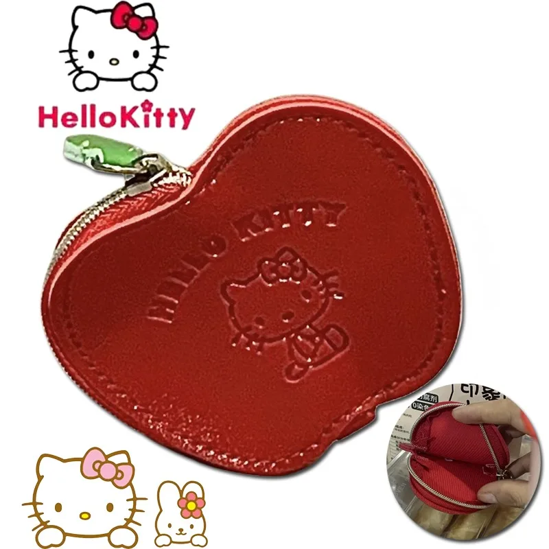 Sanrio Hello Kitty Apple portamonete portamonete Cute Cartoon Ladies PU Wallet Travel Portable Key Headphone Storage Creative Card Pouch