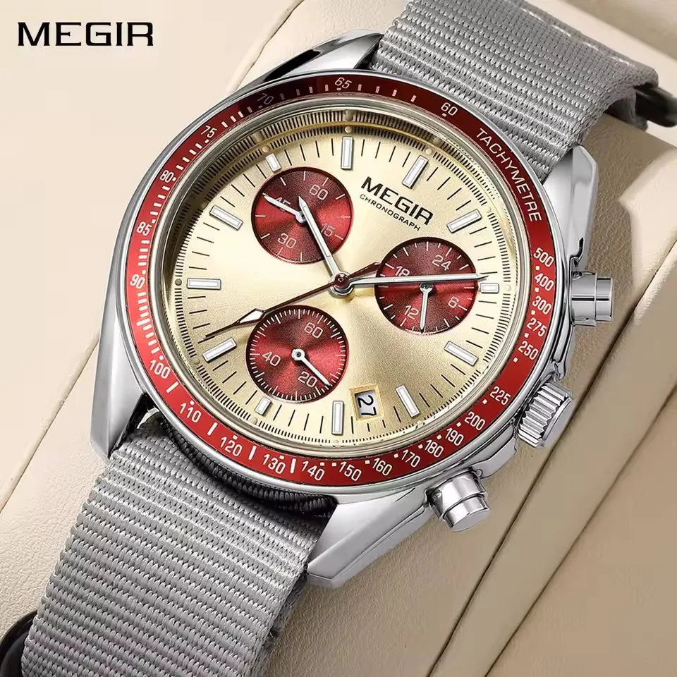 MEGIR 2247 Casual Quartz Watches for Man Luminous Calendar Chronograph Clock Canvas Strap Fashion Sports Men Watch Reloj Hombre