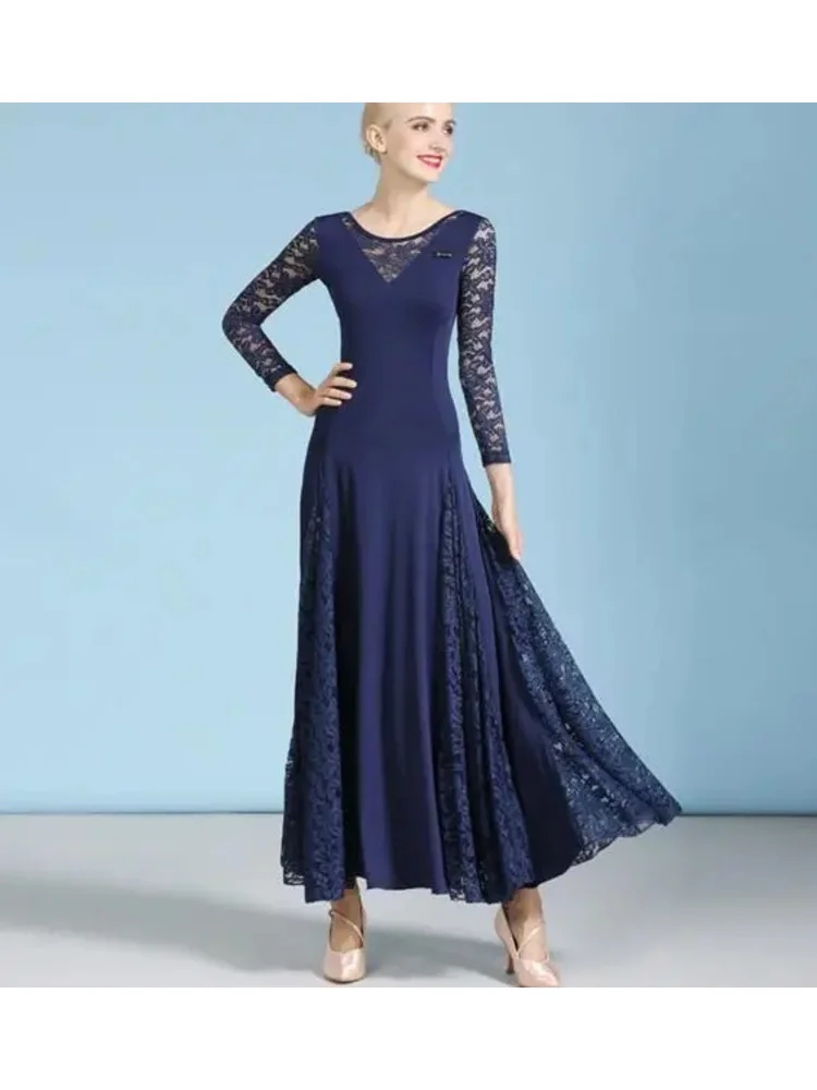 1 pcs/lot sexy lace ballroom dance dress for women long sleeves Waltz tango dance dresses standard ballroom dress