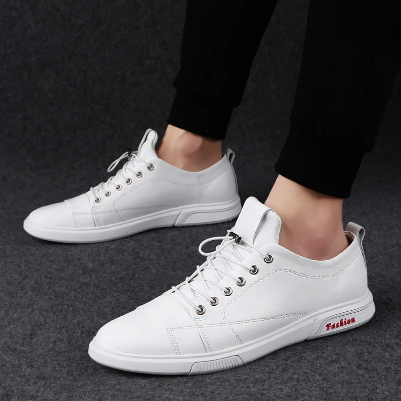 2023 Classic White Sneakers Men Casual Leather Shoes Male Lace-Up Genuine Leather Flats Fashion Korean Simple Footwear Size 47