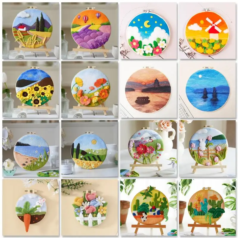 

GATYZTORY Painting DIY Wool Embroidery Kit Creative DIY Wool Needle Felt Picture Kit Craft Painting Gift For Mom Friends Kids ﻿