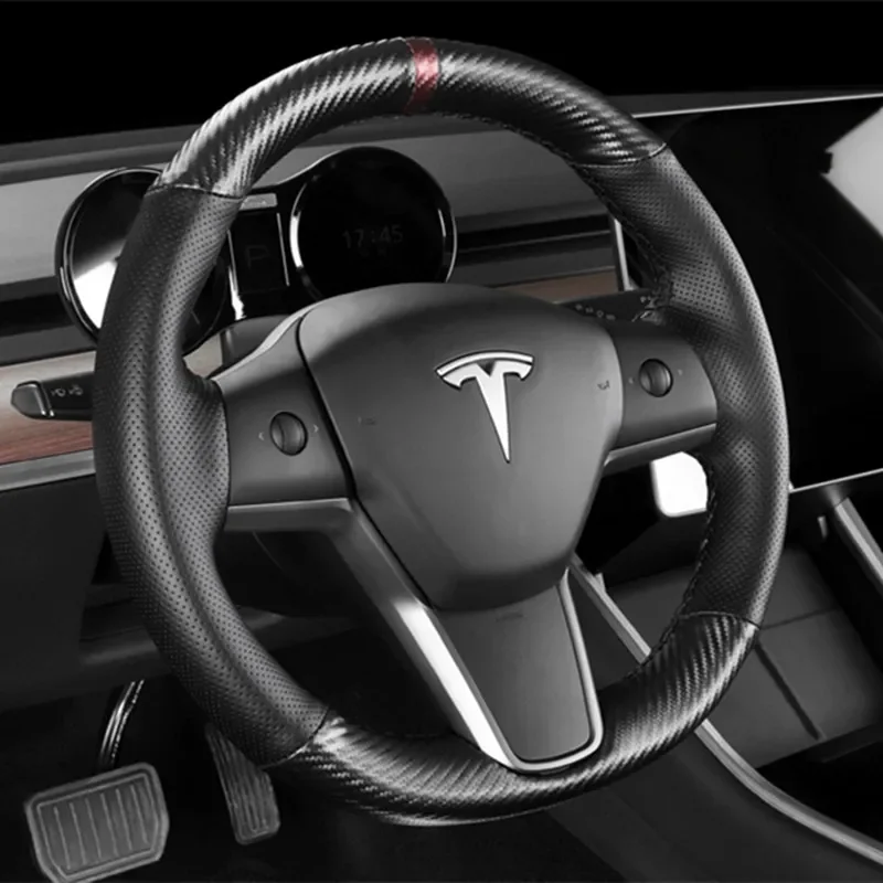 

DIY Hand-Stitch Leather Suede Car Steering Wheel Cover for Tesla Model 3/S/Y/X Interior Auto Accessories