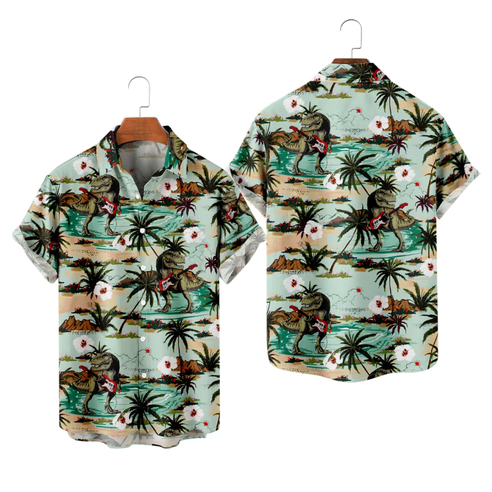 

Men's Hawaiian Shirt Beach Wear Dinosaur Aloha Shirt Funny Patchwork Creative Summer Vacation Beach Tops