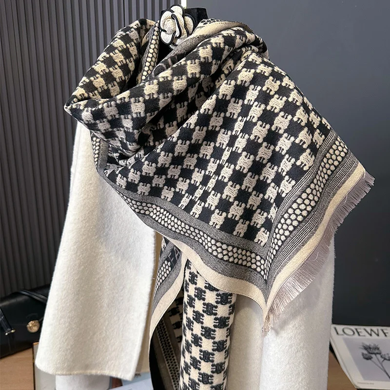 Winter Warm Cashmere Scarf for Women Luxury Pashmina Blanket Thick Shawl Wrap Neckerchief Fashion Bufanda Echarpe Poncho 2024