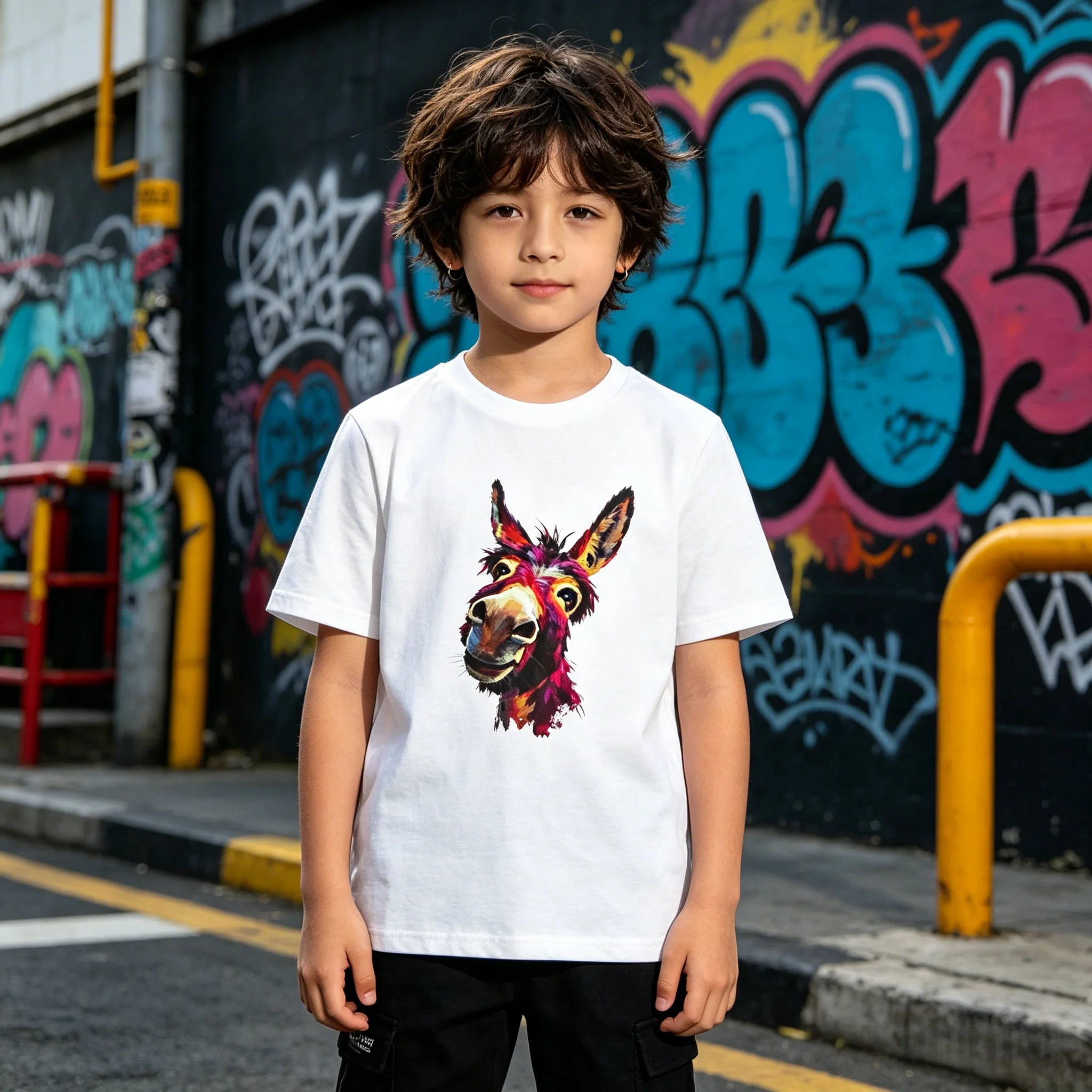Cute Donkey Graphic Tee for Kids Funny Print Casual Daily Wear Beach Vacation Party Outfit Soft Cotton Machine Washable