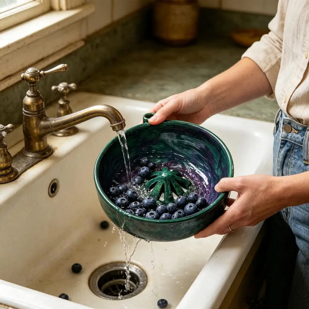 Efficient Berry Rinsing Basin Automatic Berry Washing Bowl with Quick Drain System Self-spinning Fruit Vegetable Washer Kitchen
