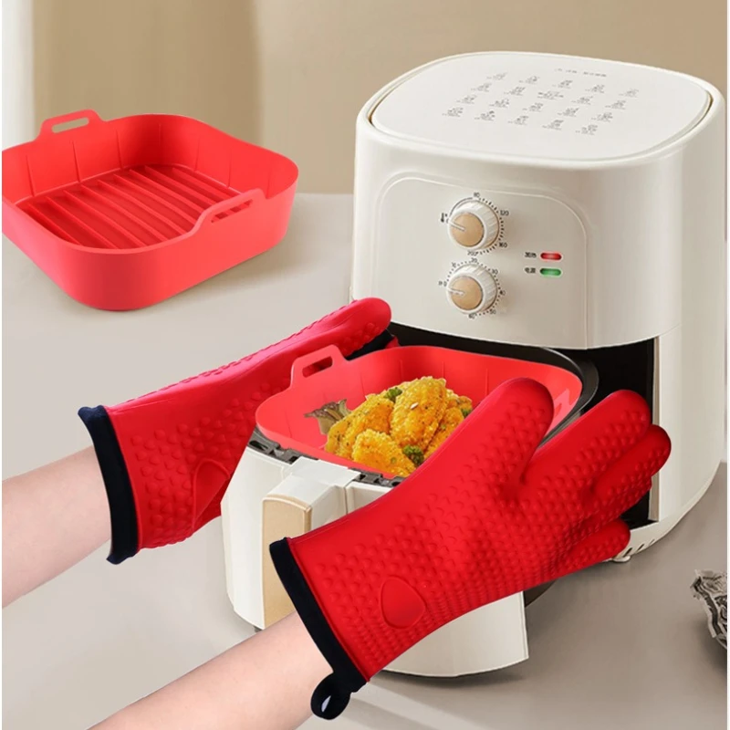 4PCS Reusable Silicone Air Fryer Accessory Set Including Heat Resistant Oil Proof Baking Tray And Cake Mold Non Stick Bakeware