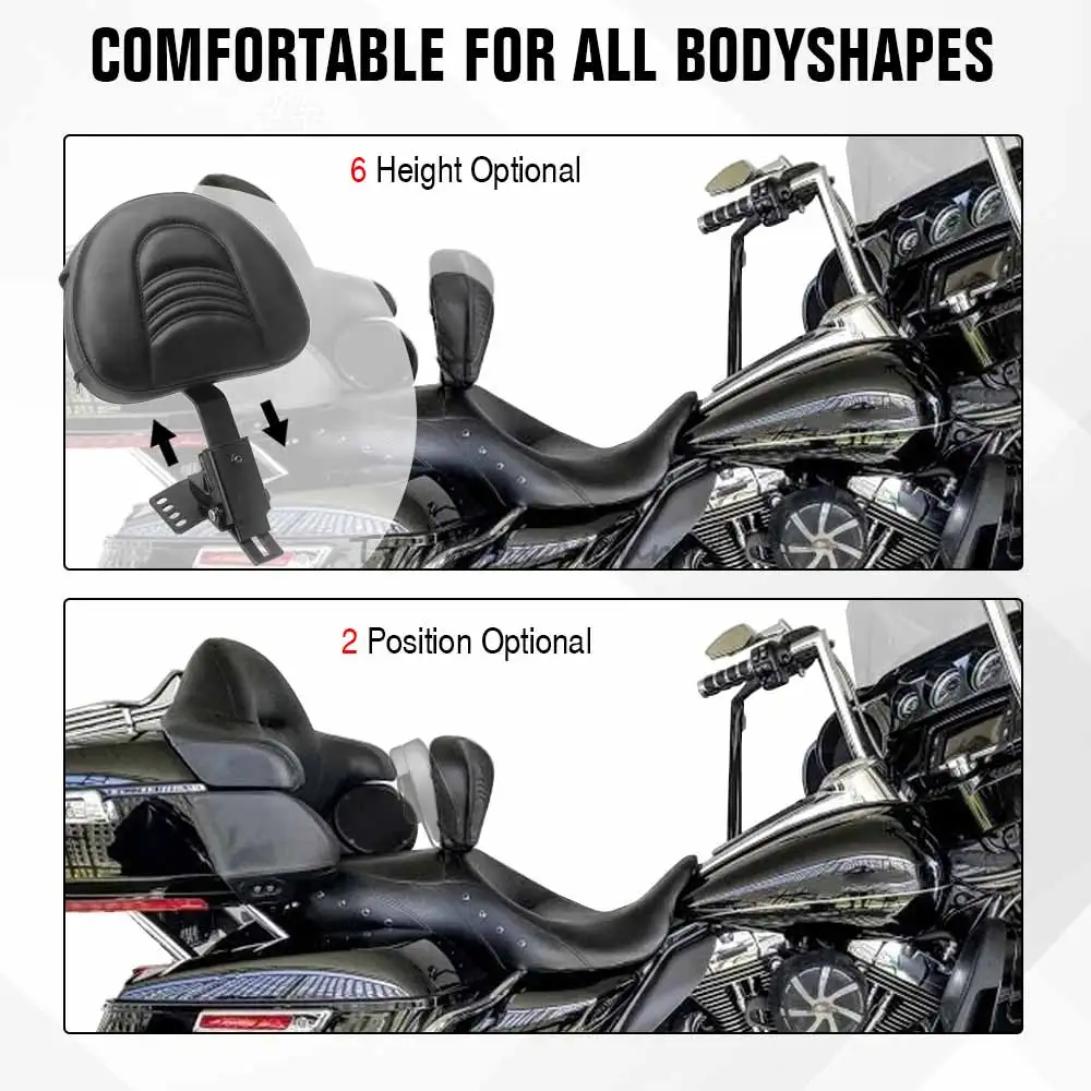 

For Harley Touring Models 1997-2025 Universal Motorcycle Driver Backrest Adjustable Height PU Leather Back Rest Accessories