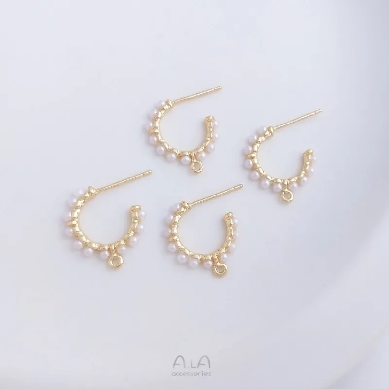 14K Gold Sticky Imitation Pearl Strap Hanging Ring C-shaped Stud Earrings Light Luxury DIY Hmade Earrings Ear Jewelry Accessorie