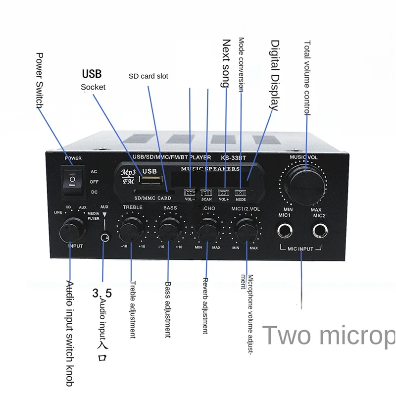 1200W 220V Bluetooth Amplificador Hifi Digitale Versterker 33bt Stereo Led Digitale Audio Versterker Aux Fm Radio Eu Plug