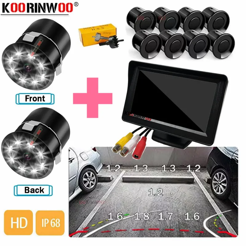 

Koorinwoo HD Parktronic Car Parking Sensor 8 Probe 22mm Alarm Front Camera Rearview Dynamic Trajectory Monitor LCD Video System