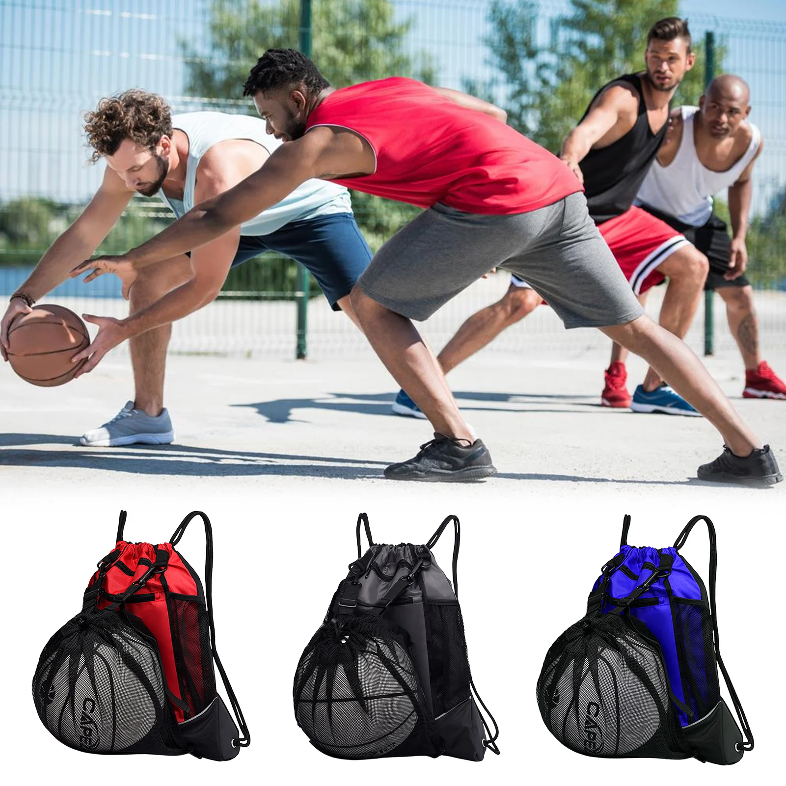 Waterproof Basketball Backpack for Boy Large Capacity Drawstring Sports Bag Outdoor Concealed Mesh Bag Travel Bag For Gym Hiking