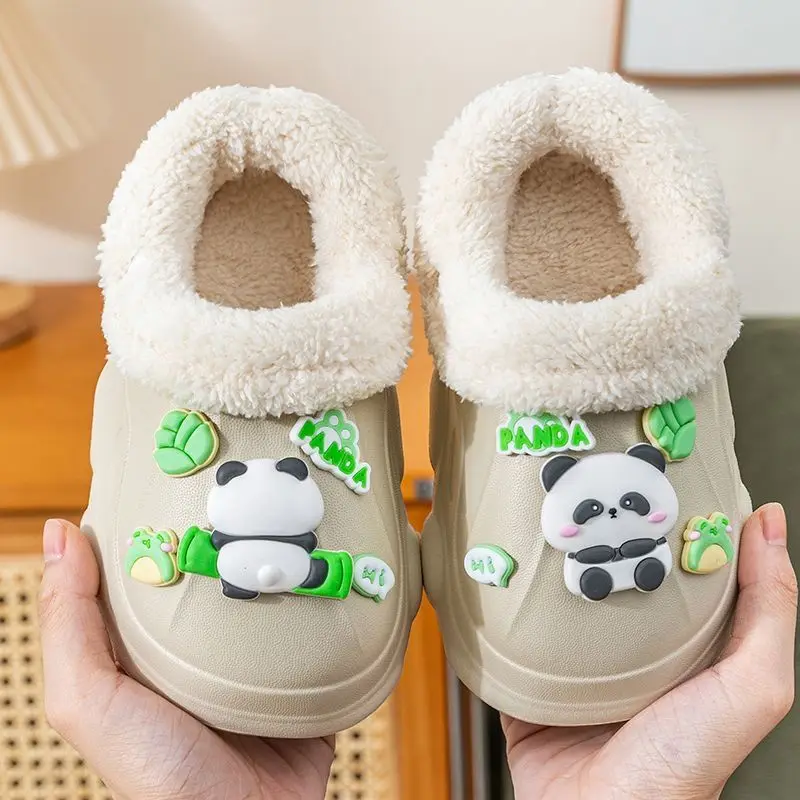 Kids Plush Slippers with EVA Sole Winter Warm Fleece Lined Detachable Washable Indoor Non Slip Home Shoes for Boys Girls Unisex