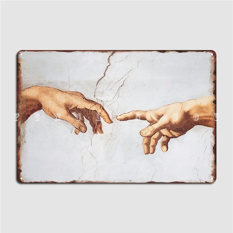 The Creation Of Adam Michelangelo Fingers Touching Poster Metal Plaque Pub Pub Garage Custom Plaques Tin Sign Poster