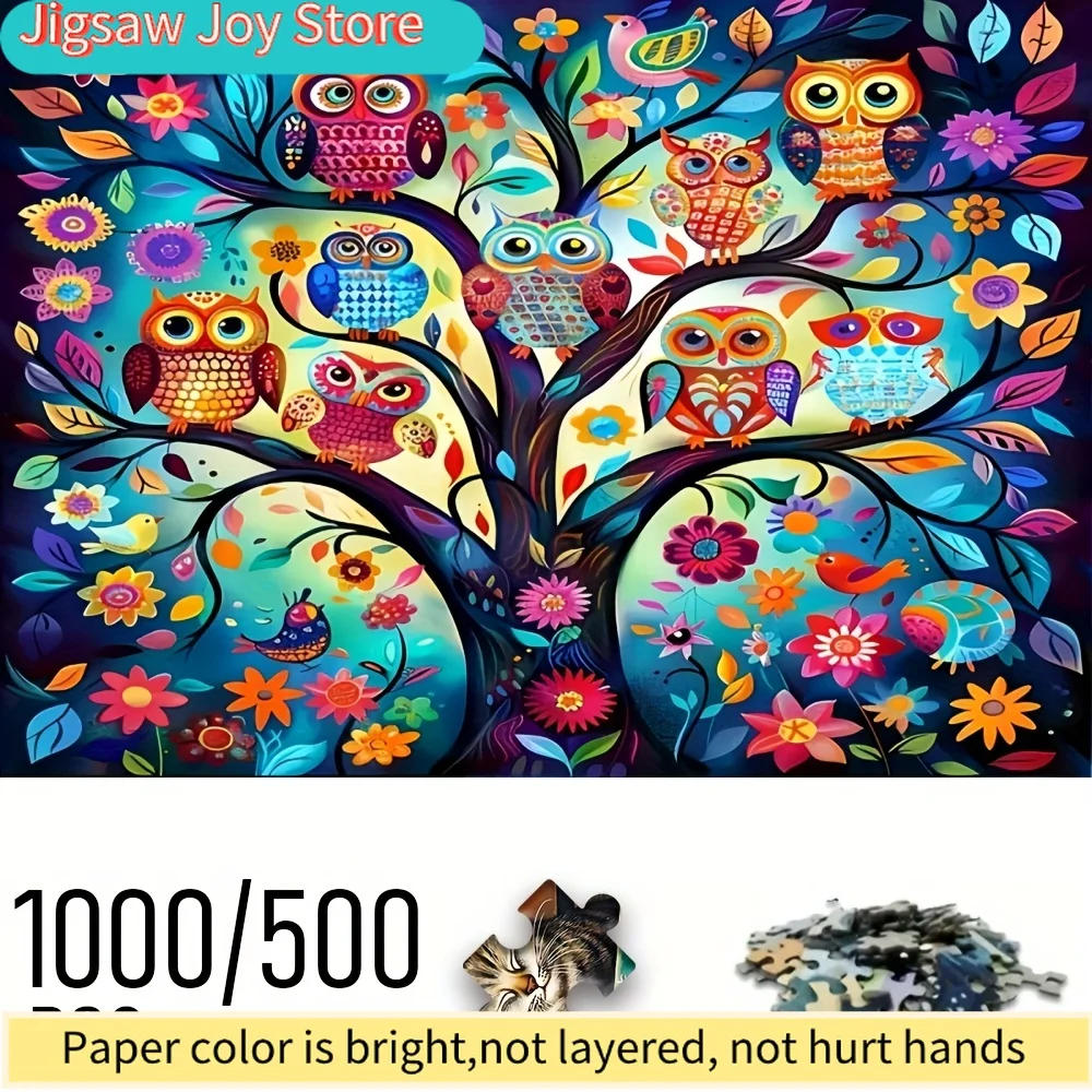 

Paper Puzzle Toy for Adults - Interactive Family Game, Decorative Brain Challenge Gift with Colorful Owl & Floral Design, Cre