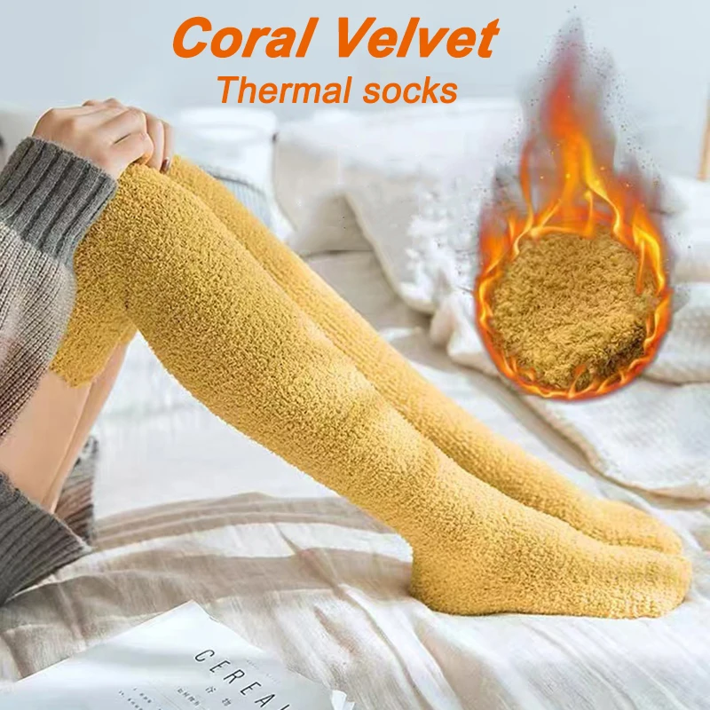 

Urgot Brand Winter Warm Thigh High Stockings Women Coral Fleece Soft Fluffy Knee Socks Candy Color Female Long Stockings