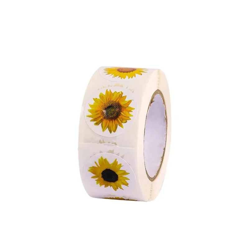 100-500PCS Sunflowers Sticker Roll Packaging Stickers Pack Rolling Thank You Stickers Home Made Small Cartoon Lables for Kids