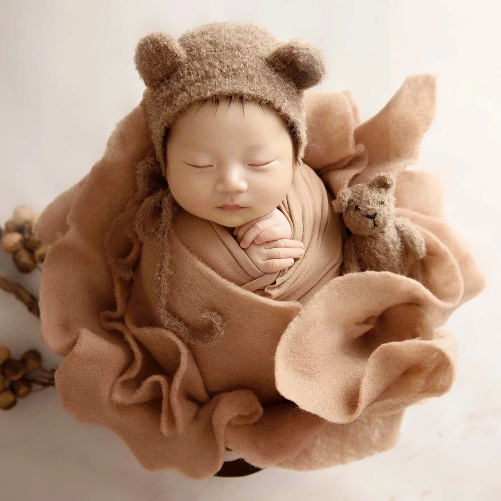 Baby Boy Hat and Bear Toys Newborn Photography Props Beanie Baby Bear Hat Infant Girl Bonnet Newborn Photography Accessories