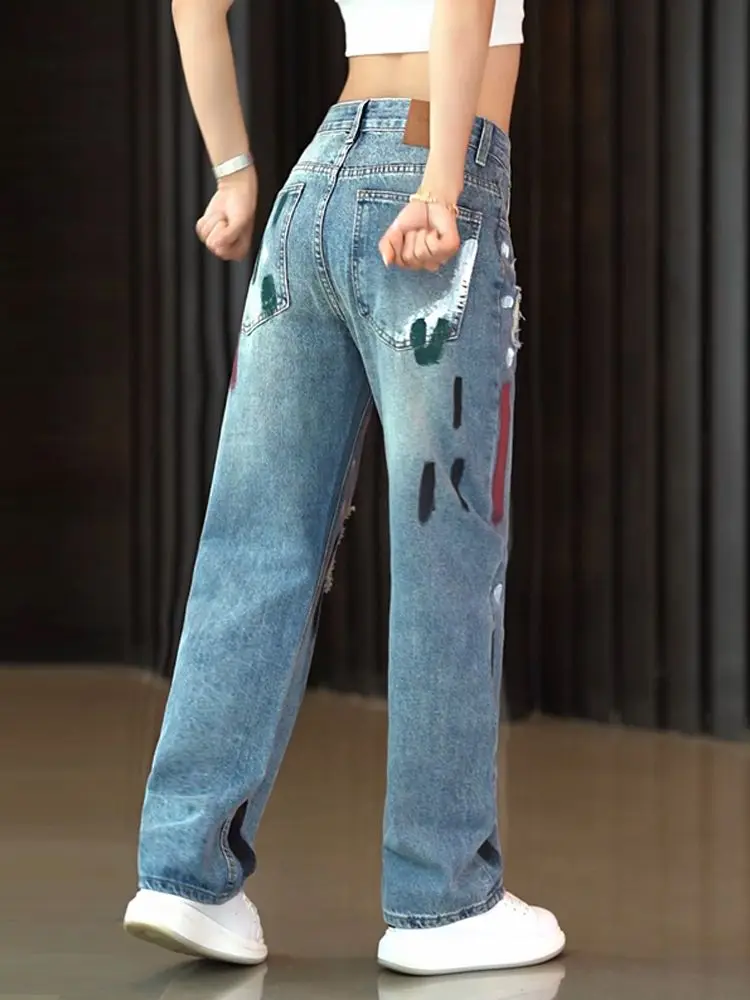 2024 فيتي هول الدينيم الجينز الرجال مستقيم فضفاض Haome بنطال ذو قصة أرجل واسعة الأمريكية الرجعية اللون Colion الطابق طول السراويل #4