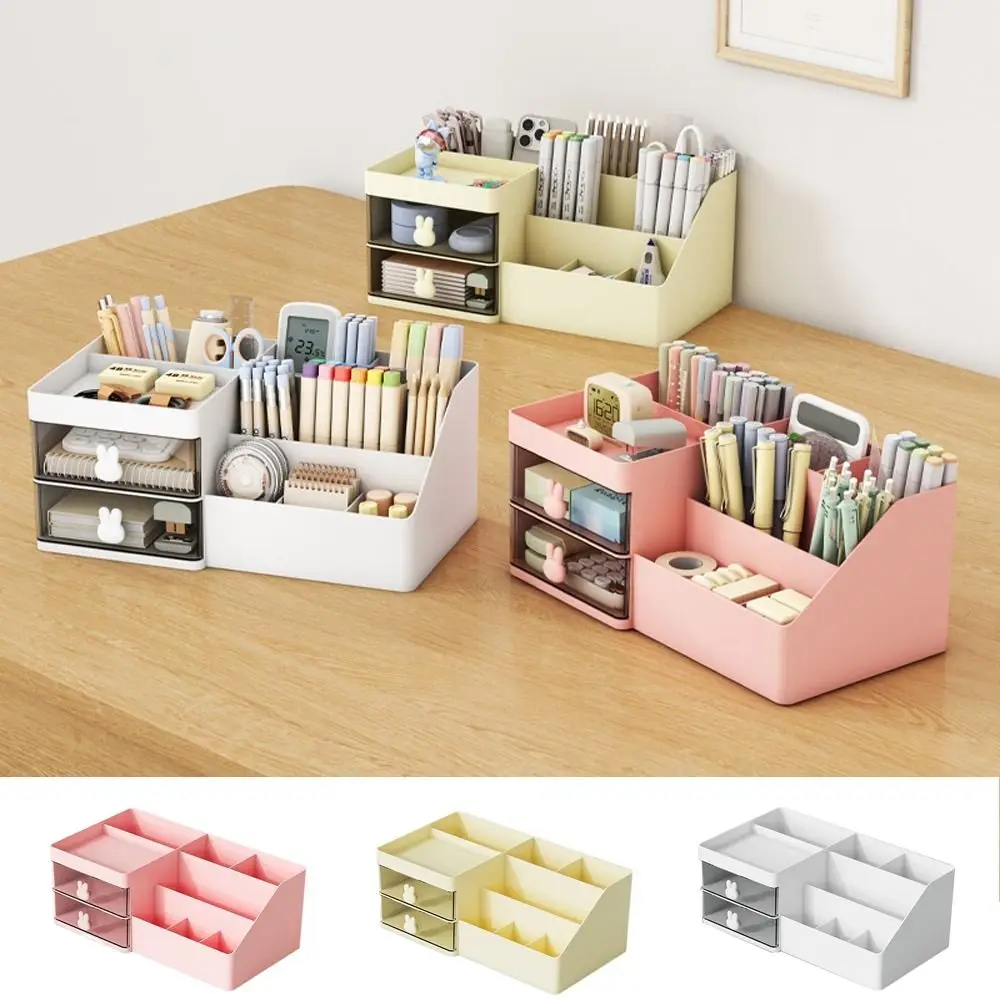 

Cute Plastic Bunny Drawer Organizer Large Capacity with Rabbit Handle Desktop Organizer Dustproof Cosmetics Storage Box for Home