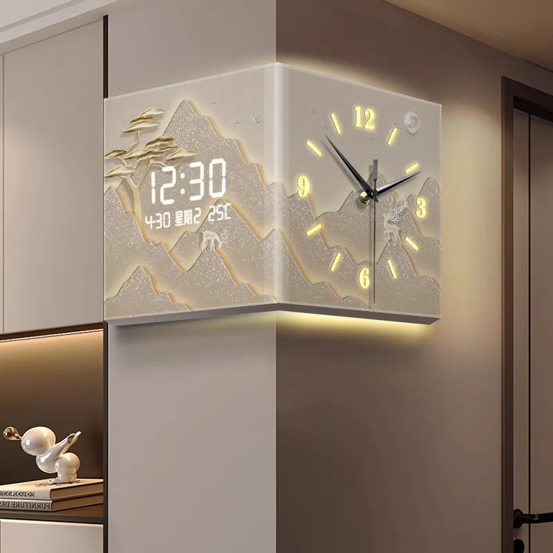 Creative Living Room Wall Clock High-End Golden Mountain Corner Electronic Clock for Home Use