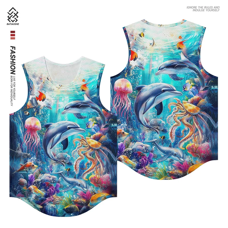 Men's Fashion Sleeveless Trendy Bottom Shirt Weird Style Clown Print Adult Tops Outdoor Sports Quick Dry Tank Top