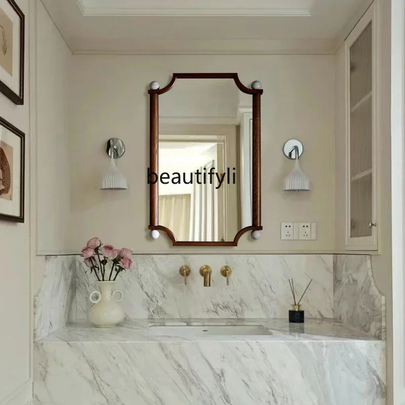 

French medieval bathroom mirror special-shaped washstand mirror wall hanging with lamp defogging bathroom mirror American