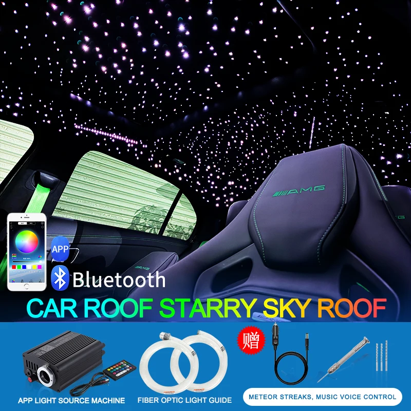 Car Starry Sky Fiber Optic Light, Seven-Color Rgbw Full-Color Remote Control App-Controlled Interior Atmosphere Guide Light, Starry Sky Light
