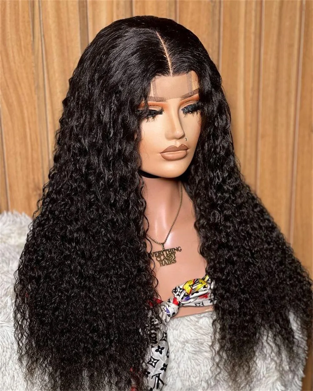 Long  Soft Natural Black 26InchKinky Curly Lace Front Wig For Women With Baby Hair Synthetic Glueless Preplucked Daily