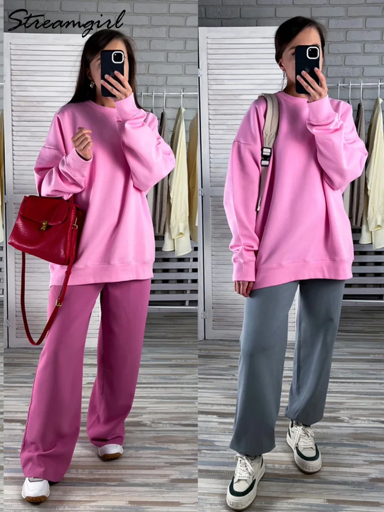 Oversize Winter Warm Sweatshirt Women Basic Tops Boyfriend Pink Loose Vintage Pullovers Women Winter Fleece Lined Sweatshirts