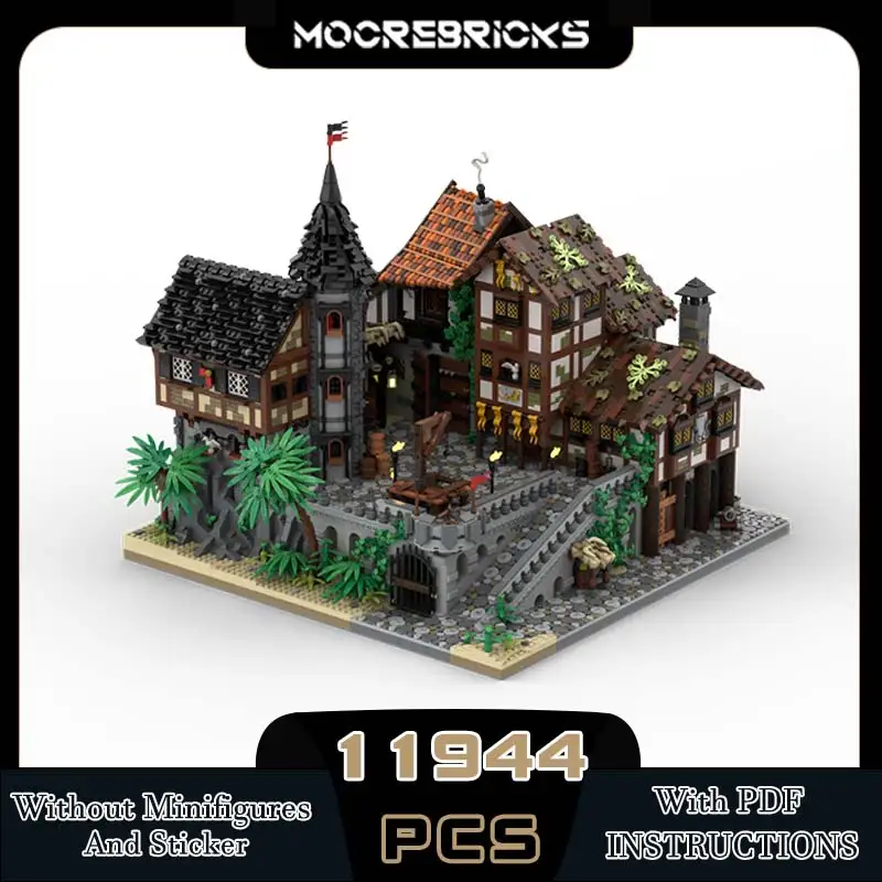 

MOC- 164139 Пиратский город, подвесное крепление для средневековья, модулизация, строительные блоки, модель, оригинальные кирпичи, игрушки, детские подарки