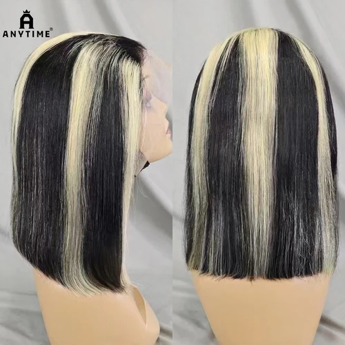 Pelucas rectas Bob resaltan 613 Color 250% densidad 100% cabello humano 13x4 peluca de cabello humano frontal de encaje para mujeres negras 12-16 pulgadas