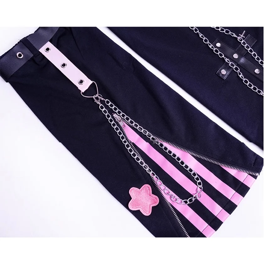 Chaussettes de jambe de style punk pour femmes, legging fille, couvre-genou, bande épissure, japonais, mignon, Kawaii, fer, JOaught, Lolita, Rock,