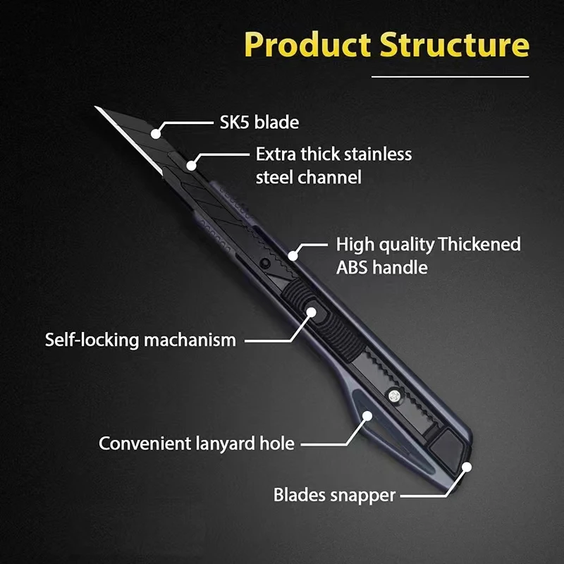 9mm Utility Knife Box Cutter, 30 Degree Angle Sharp Precise Carbon Steel Blades Self Locking Cardboard Package Cutting Opener