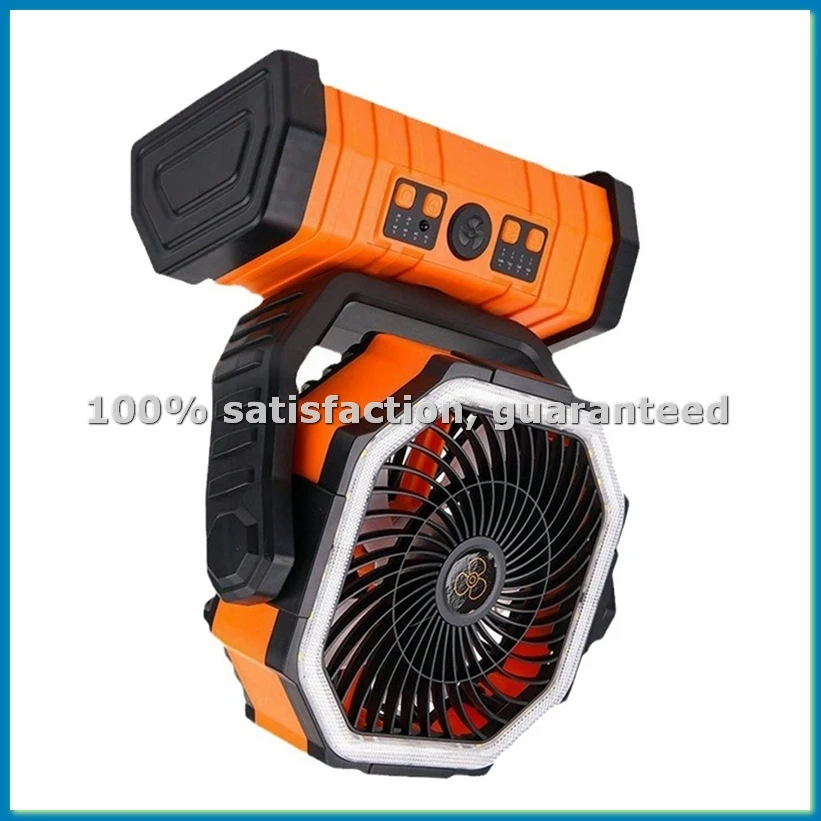 20000mAh Battery Fan Rechargeable with Hook&Bright LED Light Remote Control Timer Auto Oscillation Cordless Fan Orange-ABWO