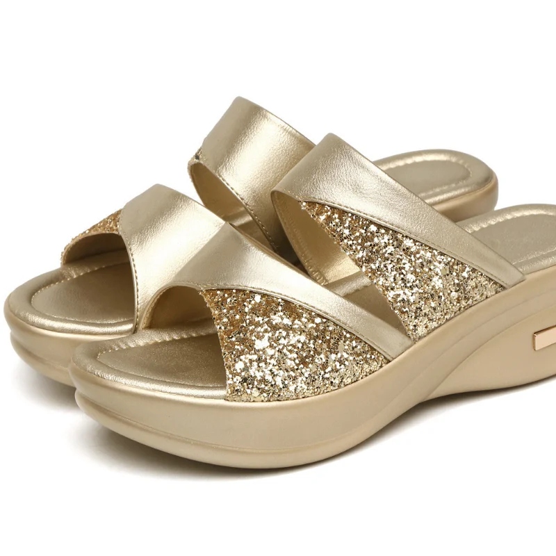 

Sandals Woman Summer Gold Open Toe Sandal Dress Shoes Womens High Heels Sandals Platform Wedges Heeled Pumps Ladies Shoes
