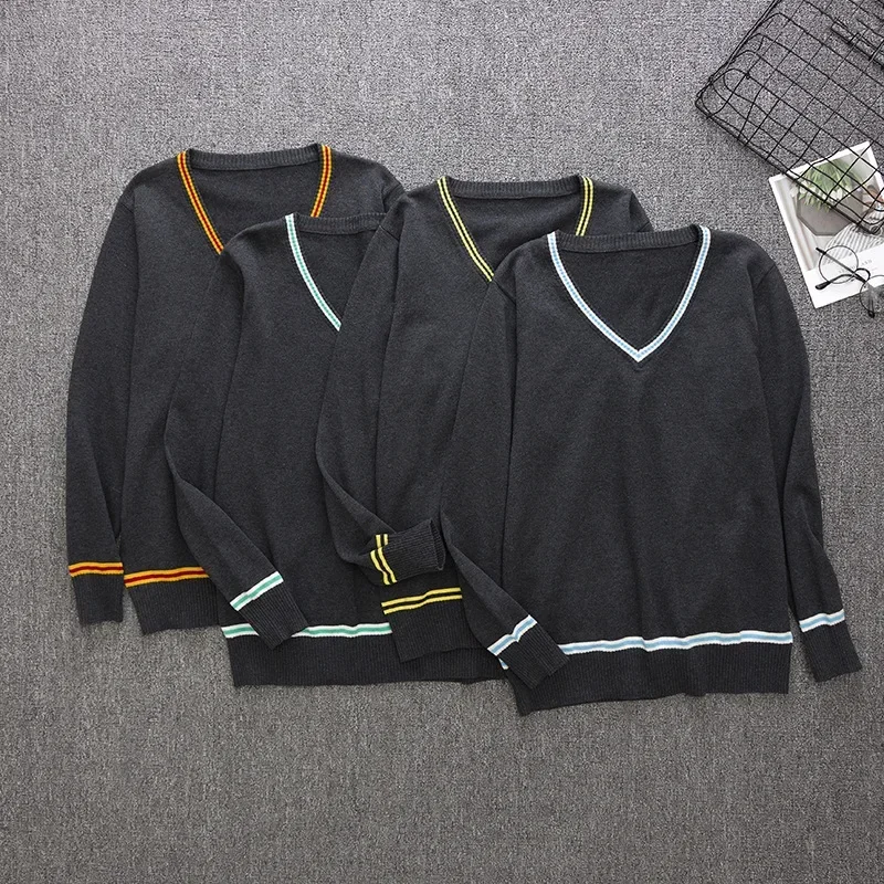 

2019 New Sweater Slytherin Ravenclaw Hufflepuff Long Sleeve Sweater V-neck All-match Unisex Daily Clothes Cosplay Costumes