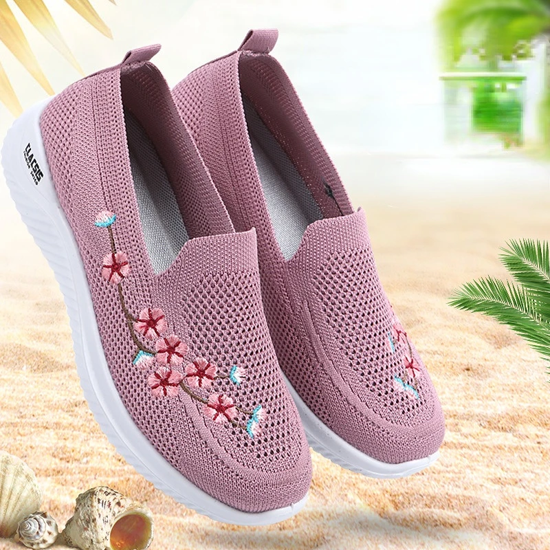 Shoes Women Sneakers Mesh Breathable Floral Comfort Mother Soft Solid Color Fashion Female Footwear Lightweight Shoes for Women