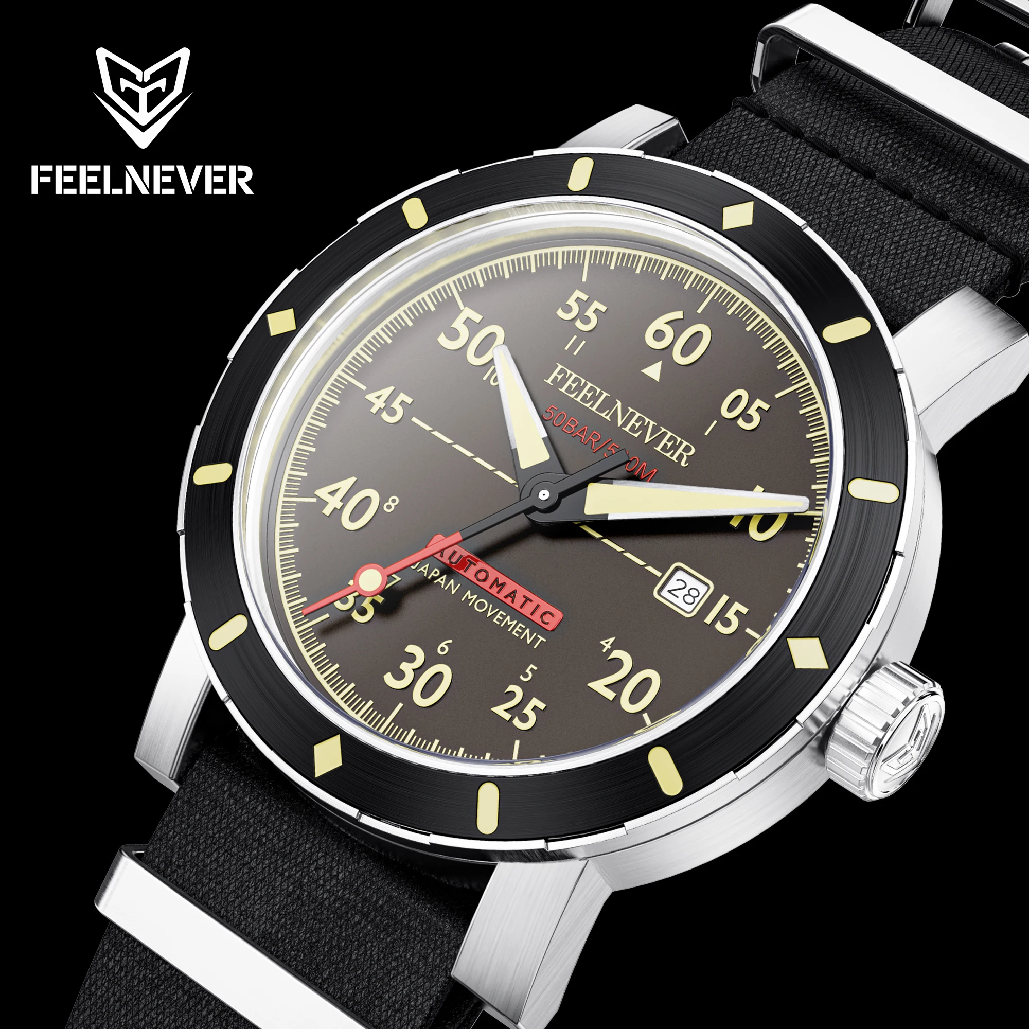 

LIGE FeelNever Professional Outdoor Sports 8215 Men Automatic Mechanical Watches Sapphire 50Bar Diving Nylon Strap reloj hombre