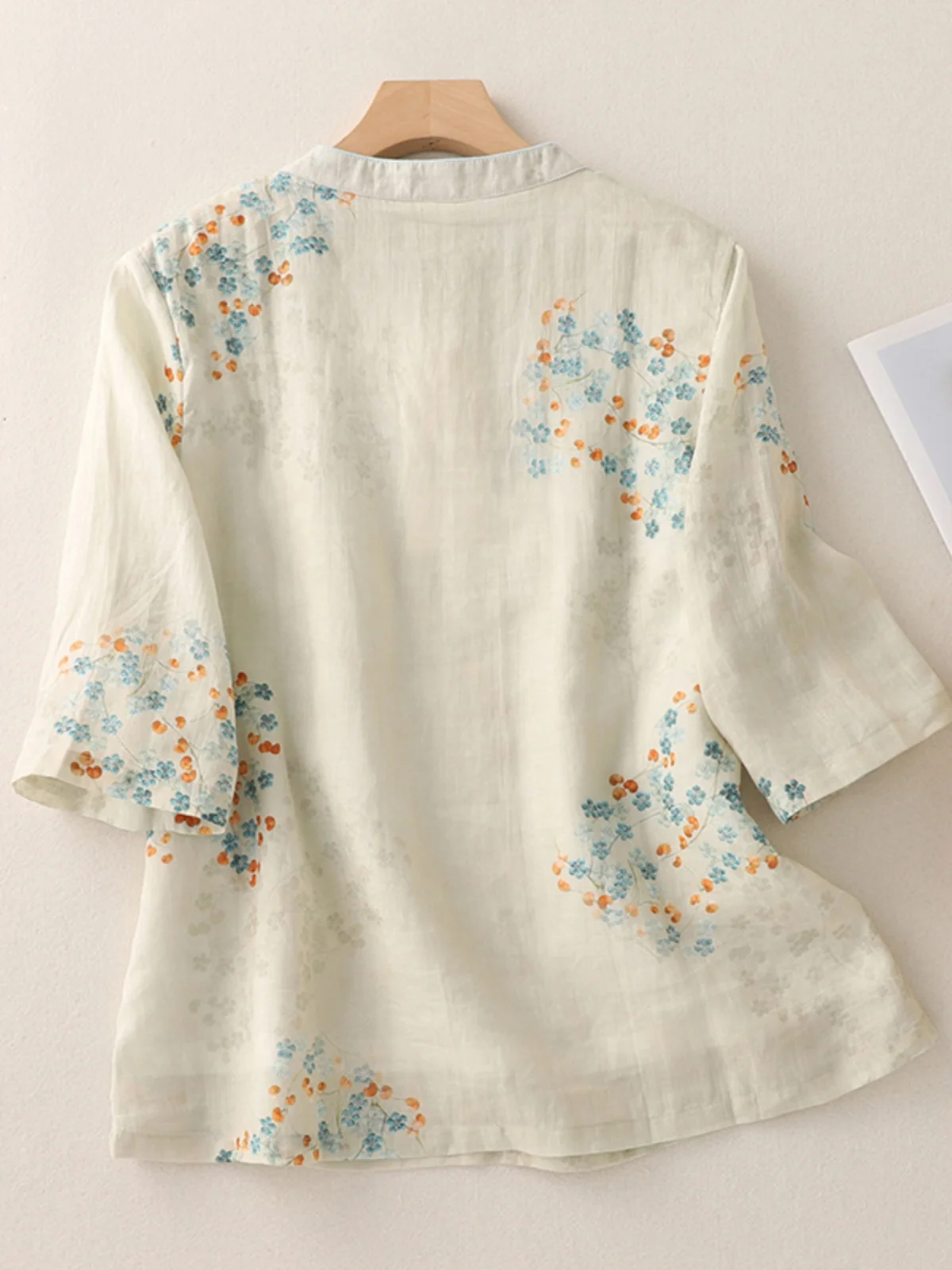 جديد الصينية Sle المرأة القطن الكتان ort Sve irt الصيف خفيفة الوزن Zen Iuence طباعة الرجعية حفل الشاي الأعلى #2