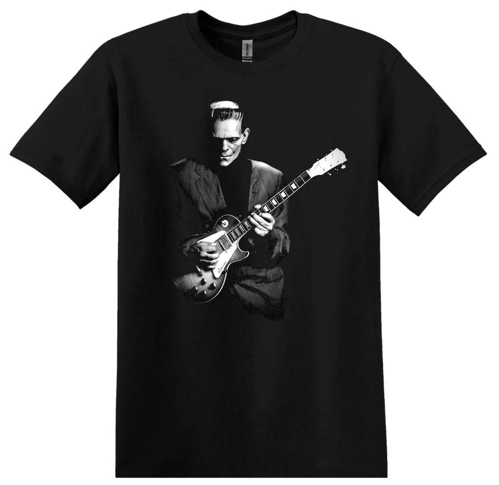 Frankenstein Playing Electric Guitar Horror T-Shirt Black