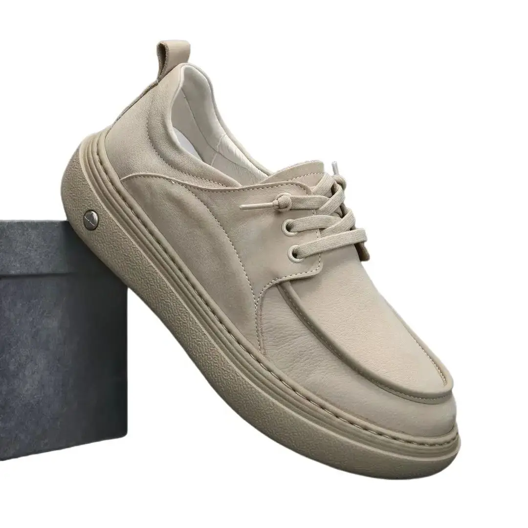 

Men's Casual Leather Shoes Women Low Top Lace-Up Luxury Designer Black Khaki Sneakers Classic Shoelaces For Autumn