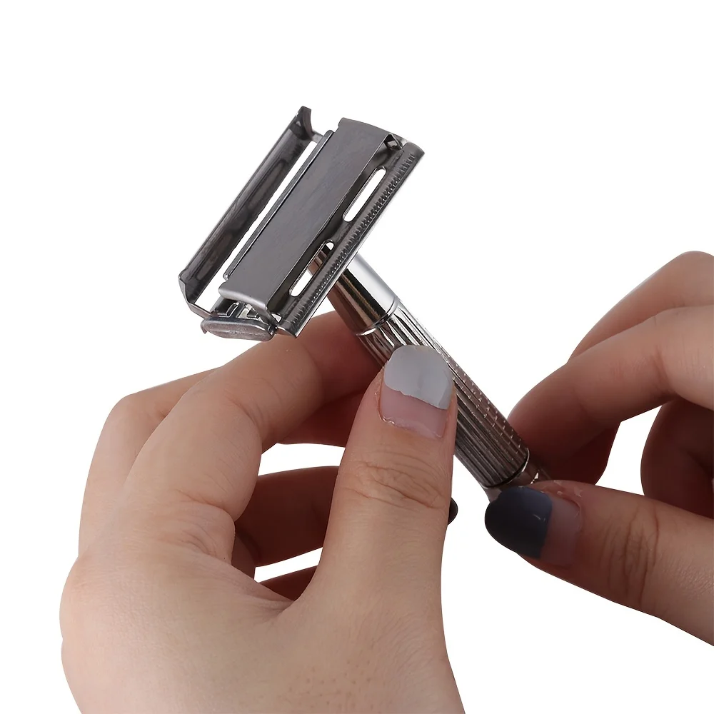 Double Edge Safety Razor, Zinc Alloy Handle Razor with 1 Swiss Stainless Steel Blades, Heavy Duty Eco-Friendly Razor F