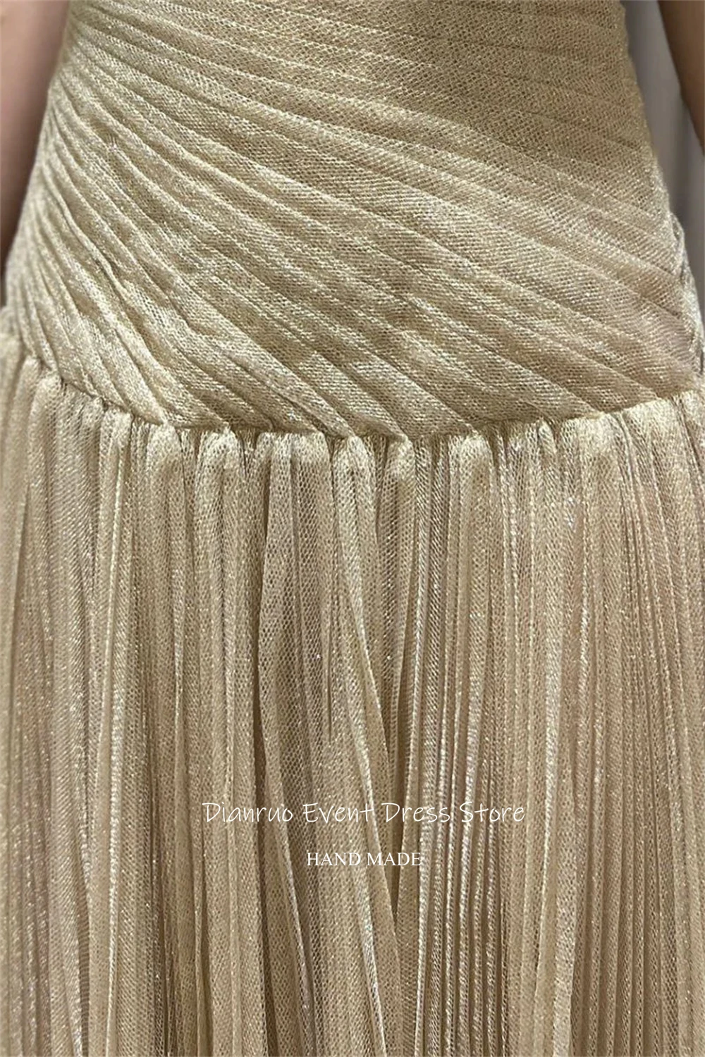 Dianruo فساتين سهرة من التل الذهبي بكتف واحد رسمية على شكل حرف A رداء حفلات أشرطة مكشكشة فيستدوس دي متدرج مخصص #5