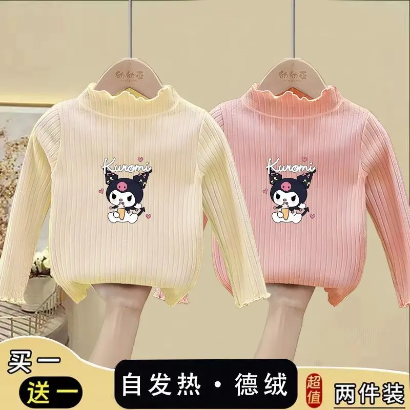 

Girly Heart Kuromi Anime Kawaii Sanrio Ins Kuromi Base Shirt Cute Cartoon Autumn Winter Long Sleeve Warm Hooded Gifts for Kids